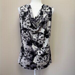 Ellen Tracy Monochrome Floral Cowl Neck Top